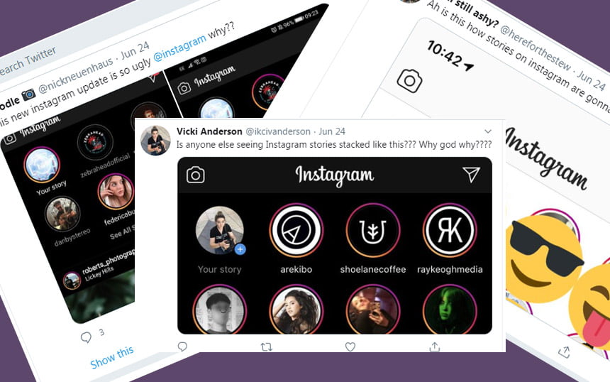 Instagram Story komentari na Twitteru u vezi novog dizajna