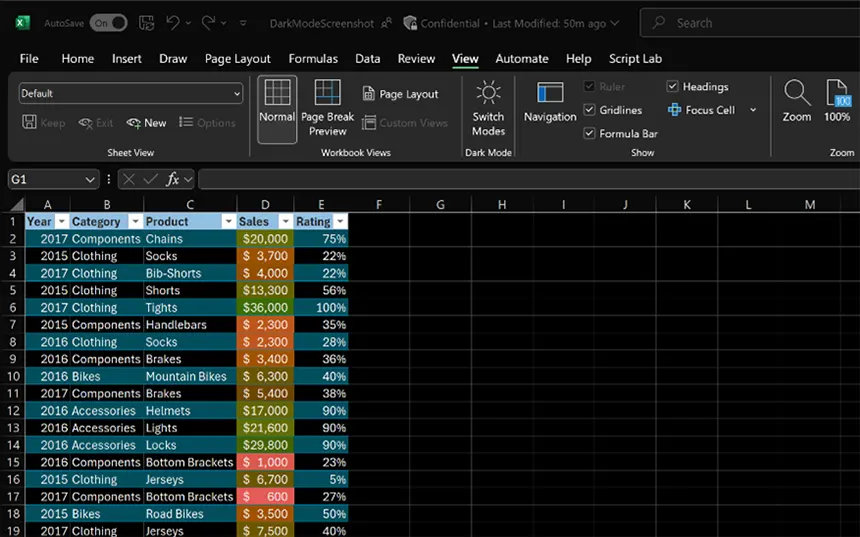 Microsoft Excel tamni režim