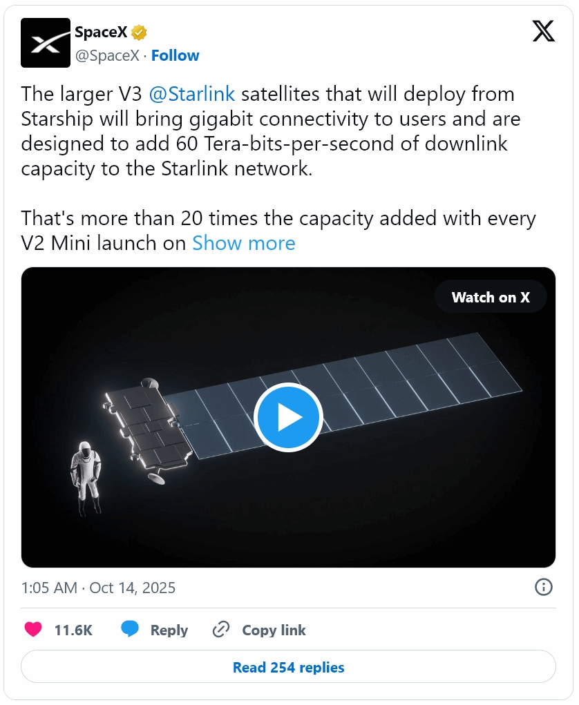 SpaceX X objava screenshot