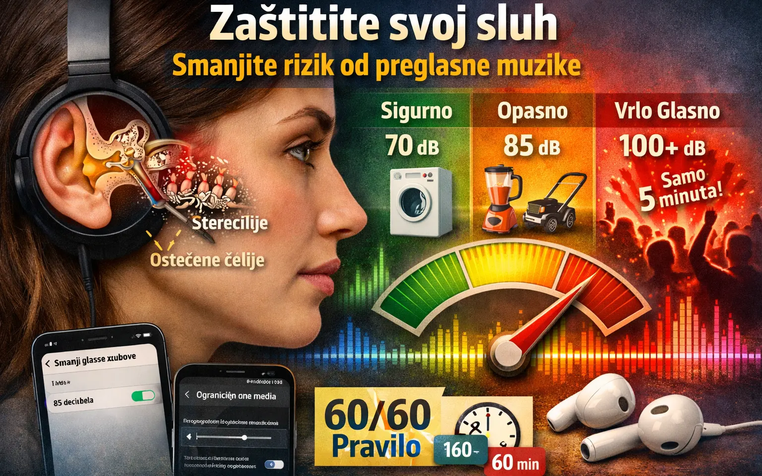 Kako da bezbjedno koristite slušalice i smanjie rizik od oštećenja sluha zbog preglasne muzike