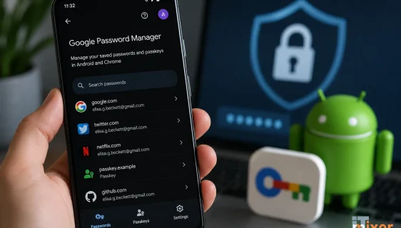 Google Password Manager Android UI ilustracija IT mixer