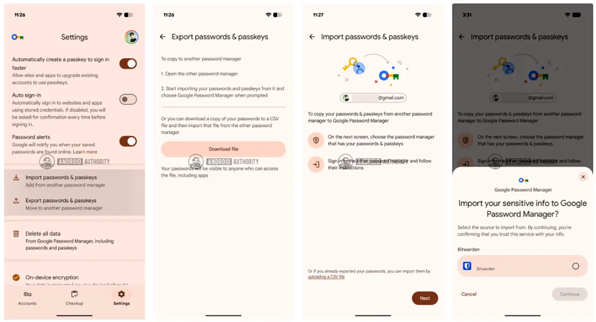 Google Password Manager na Androidu bi uskoro mogao dobiti podršku za uvoz i izvoz passkey ključeva (Foto: screenshot, Android Authority)
